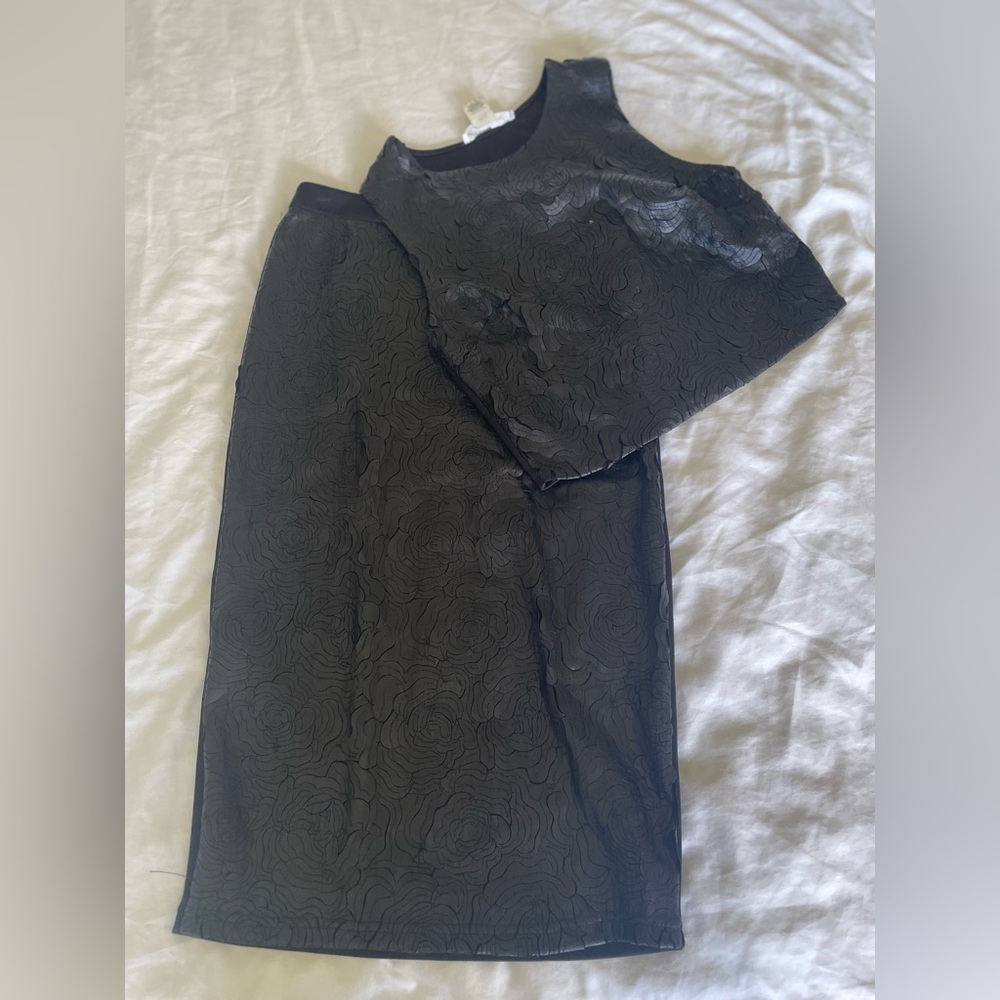 Faux leather set of midi skirt and top